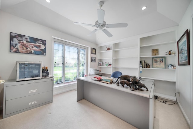 6180 Storm Haven Ct, Lewis Center, OH 43035 - office with light carpet, a ceiling fan, and recessed lighting