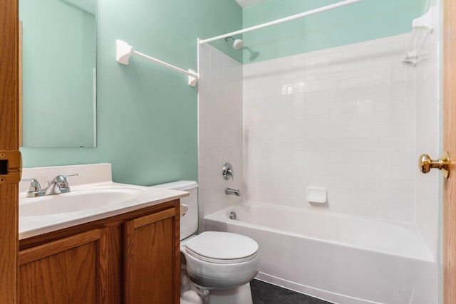 full bathroom featuring vanity, shower / bathtub combination, and toilet