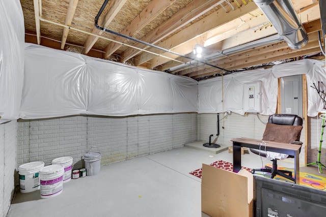 unfinished below grade area with electric panel