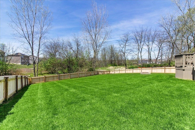 view of yard with a fenced backyard
