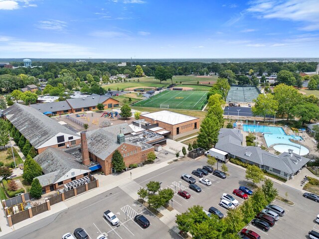 aerial view of a pool area