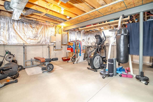 unfinished basement featuring electric panel