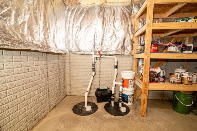 unfinished below grade area featuring concrete block wall