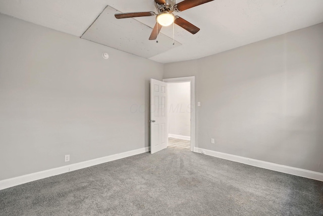 unfurnished room with baseboards, carpet, and ceiling fan