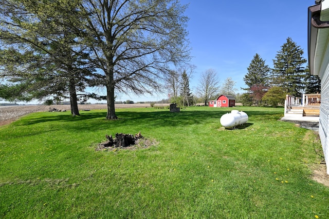 view of yard featuring a storage unit and an outbuilding