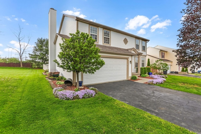 1616 Saddlebrook Dr, Heath, OH 43056 - traditional home with a garage, a front lawn, fence, a chimney, and driveway