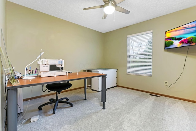 1616 Saddlebrook Dr, Heath, OH 43056 - office space with baseboards, a textured ceiling, carpet, and ceiling fan