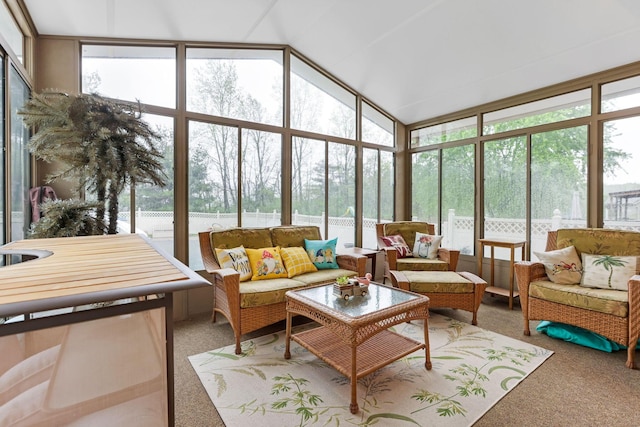 1616 Saddlebrook Dr, Heath, OH 43056 - sunroom with carpet flooring, floor to ceiling windows, and lofted ceiling