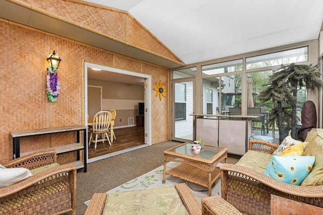 1616 Saddlebrook Dr, Heath, OH 43056 - sunroom / solarium featuring carpet floors, an outdoor hangout area, baseboards, and lofted ceiling