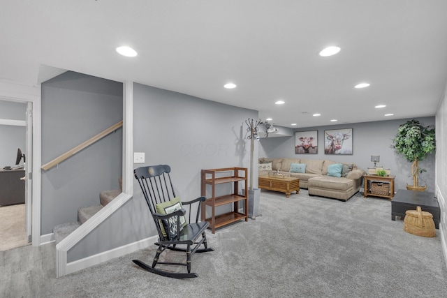 757 State Rte 61, Sunbury, OH 43074 - living area with baseboards, recessed lighting, carpet, and stairway