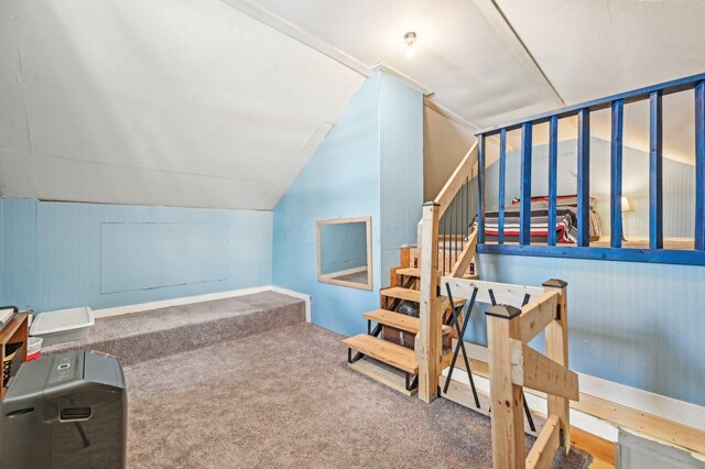 8870 College St, Lakeview, OH 43331 - stairway with lofted ceiling and carpet floors