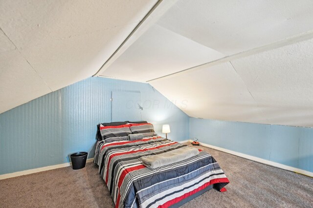 8870 College St, Lakeview, OH 43331 - carpeted bedroom featuring lofted ceiling and baseboards