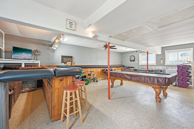 8870 College St, Lakeview, OH 43331 - recreation room featuring ceiling fan, a dry bar, billiards, and wainscoting