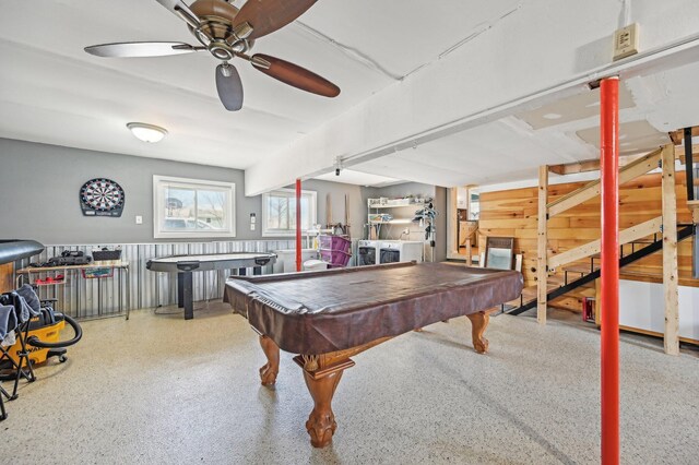 8870 College St, Lakeview, OH 43331 - rec room with ceiling fan, speckled floor, and billiards