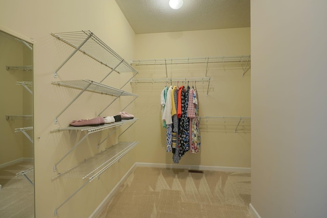 walk in closet with carpet