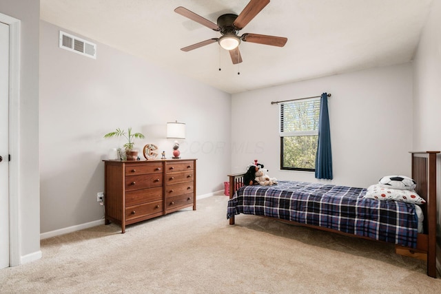 bedroom featuring carpet, visible vents, and baseboards