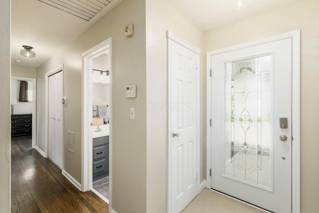 144 Serran Dr, Gahanna, OH 43230 - foyer with baseboards and wood finished floors