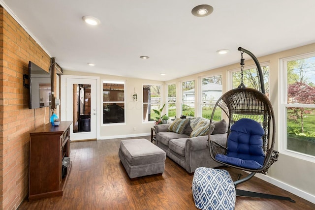 144 Serran Dr, Gahanna, OH 43230 - living area featuring baseboards, dark wood-style flooring, and recessed lighting