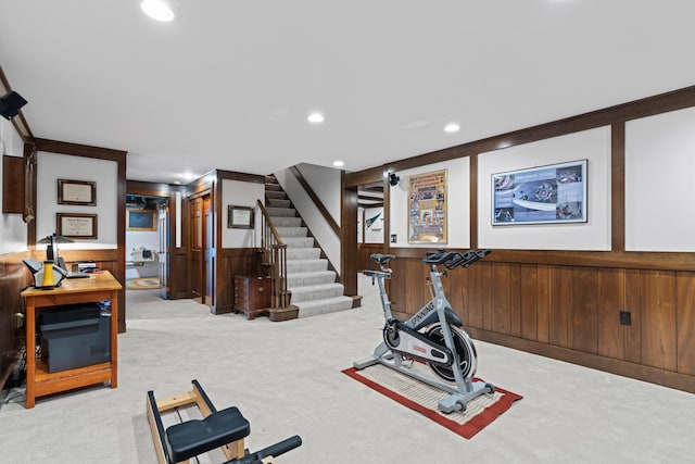 4318 Lyon Dr, Upper Arlington, OH 43220 - exercise area featuring carpet, recessed lighting, and wooden walls