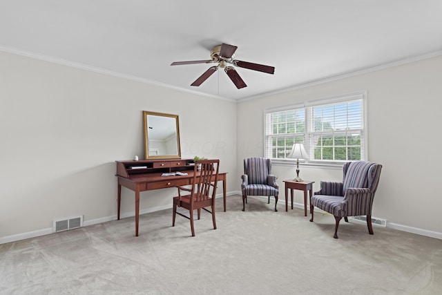 4318 Lyon Dr, Upper Arlington, OH 43220 - office space featuring crown molding, light carpet, and ceiling fan