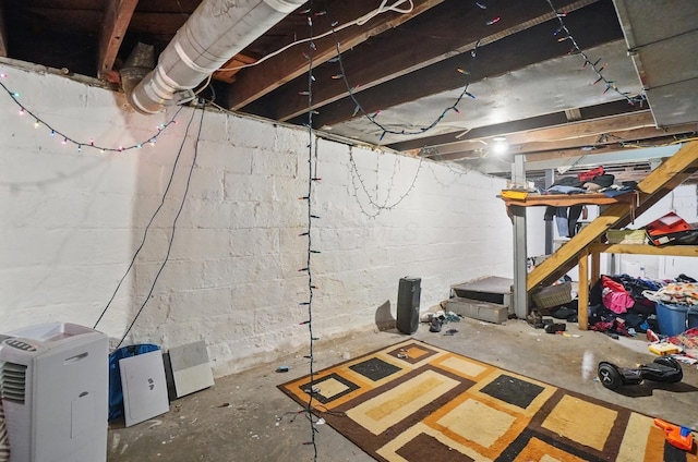 view of unfinished basement