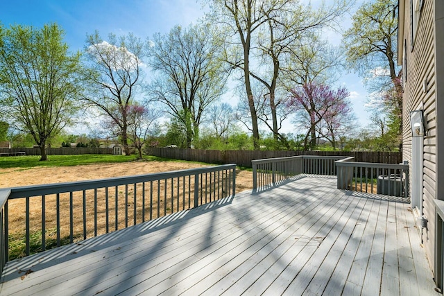 deck featuring a lawn and a fenced backyard