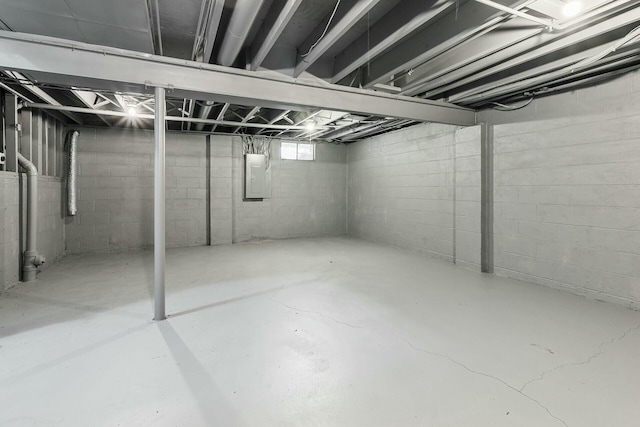 unfinished basement with electric panel