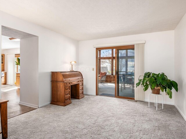 unfurnished office with baseboards and carpet