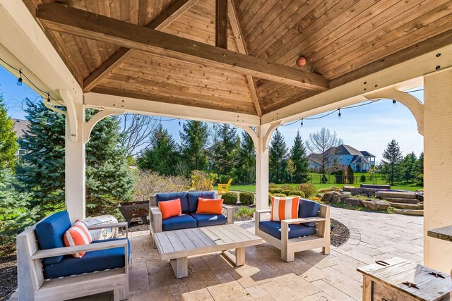 view of patio / terrace featuring a gazebo and an outdoor living space