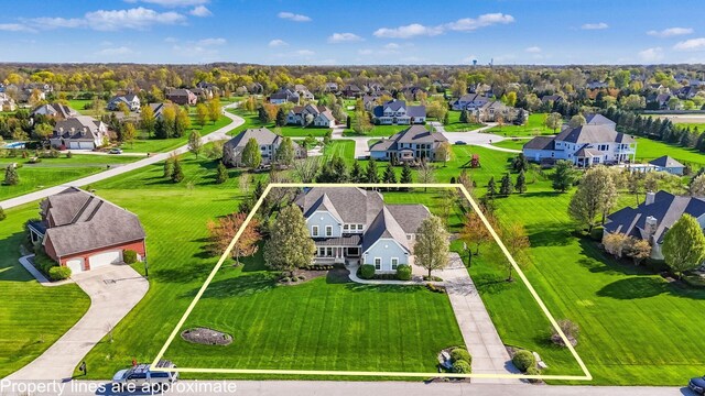 birds eye view of property with a residential view