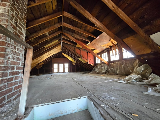 view of unfinished attic
