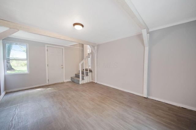 2575 Jordan Rd, Columbus, OH 43231 - foyer entrance with baseboards, crown molding, wood finished floors, and stairs