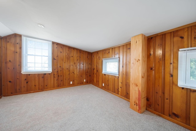 2575 Jordan Rd, Columbus, OH 43231 - interior space featuring wood walls, vaulted ceiling, and carpet flooring