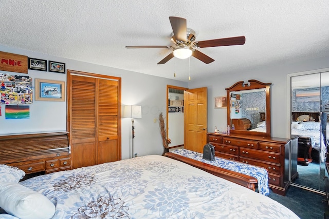 2680 Mellowbrook St, Columbus, OH 43232 - bedroom featuring a textured ceiling, a ceiling fan, and carpet flooring