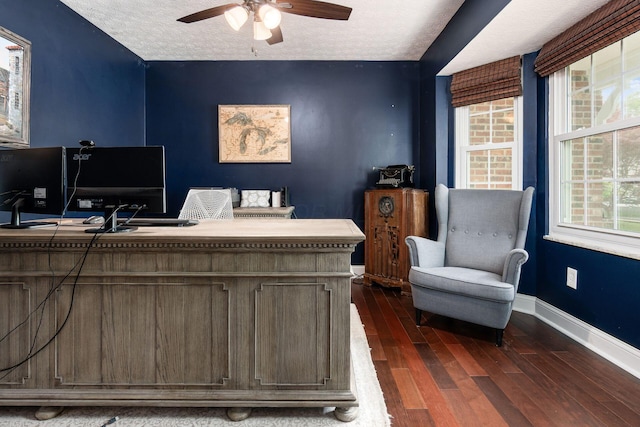 1123 Firth Ave, Worthington, OH 43085 - office space featuring ceiling fan, dark wood finished floors, a textured ceiling, healthy amount of natural light, and baseboards