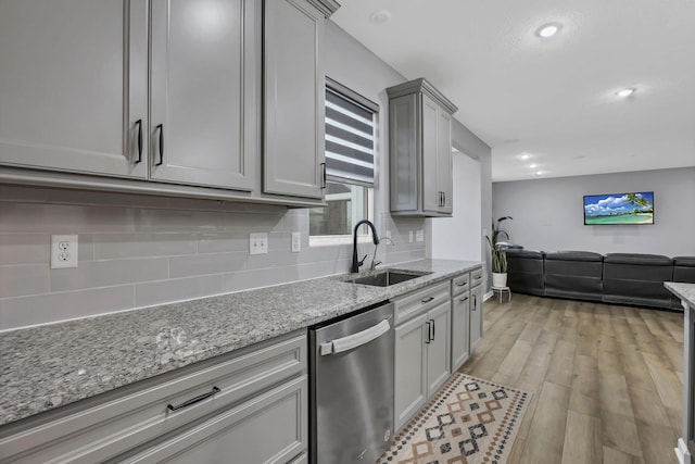 121 E Wind Rd, Delaware, OH 43015 - kitchen featuring a sink, stainless steel dishwasher, backsplash, and open floor plan