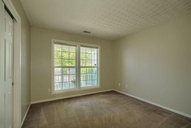 empty room featuring baseboards, plenty of natural light, carpet flooring, and a textured ceiling
