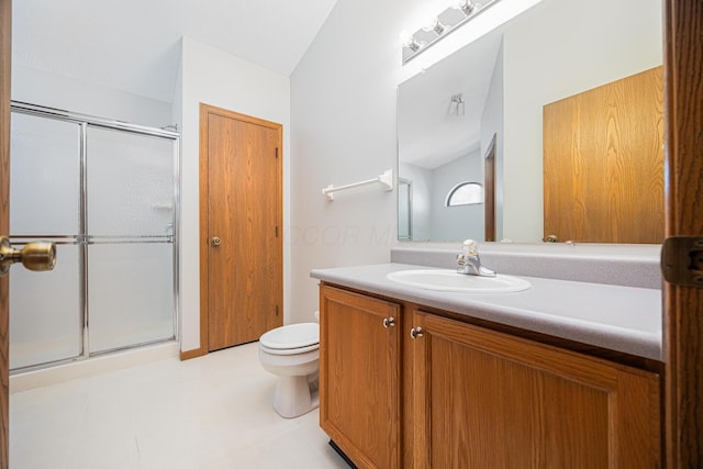 1418 Brookforest Dr, Columbus, OH 43204 - bathroom featuring tile patterned floors, a stall shower, toilet, and vanity