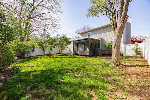 1418 Brookforest Dr, Columbus, OH 43204 - view of yard with a fenced backyard, central air condition unit, and a sunroom