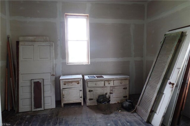 bathroom with hardwood / wood-style floors
