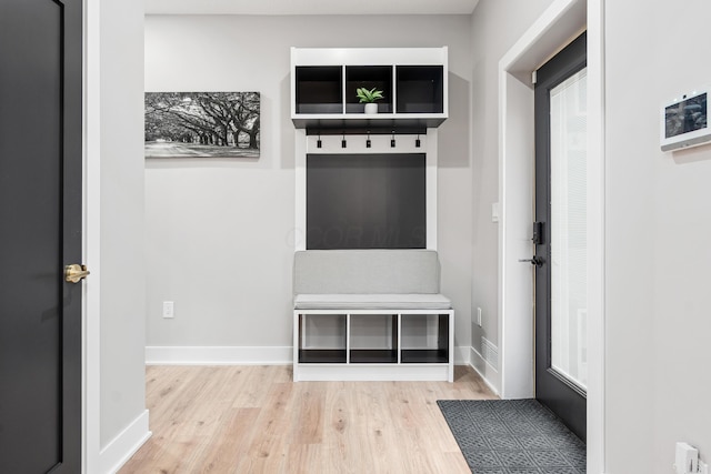 mudroom with baseboards and wood finished floors
