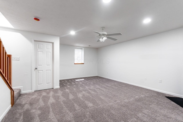 6516 Nottinghill Trail Dr, Canal Winchester, OH 43110 - basement featuring a ceiling fan, baseboards, and carpet floors