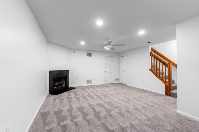 6516 Nottinghill Trail Dr, Canal Winchester, OH 43110 - unfurnished living room with a ceiling fan, baseboards, recessed lighting, and stairway