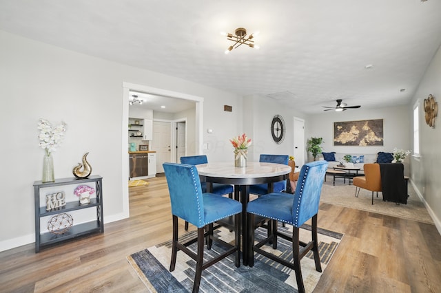 1425 Mount Vernon Ave, Columbus, OH 43203 - dining space featuring light wood-type flooring, a ceiling fan, and baseboards