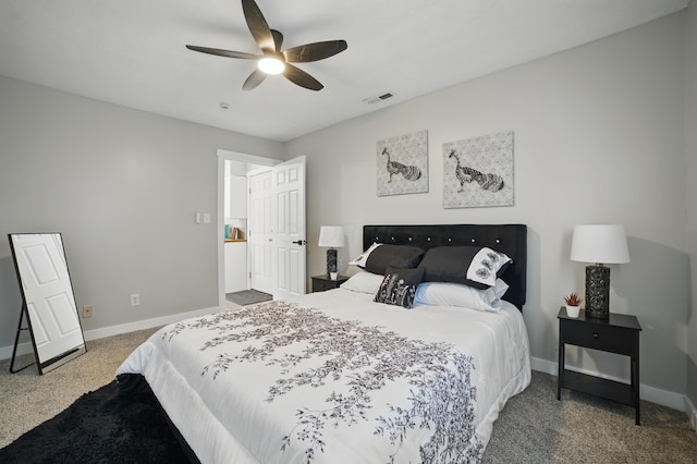 1425 Mount Vernon Ave, Columbus, OH 43203 - carpeted bedroom with visible vents, a ceiling fan, and baseboards