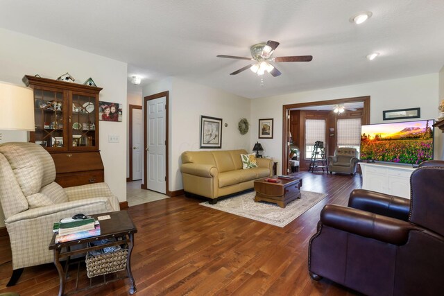 4690 Arrowhead Dr NW, Carroll, OH 43112 - living room with ceiling fan and wood finished floors