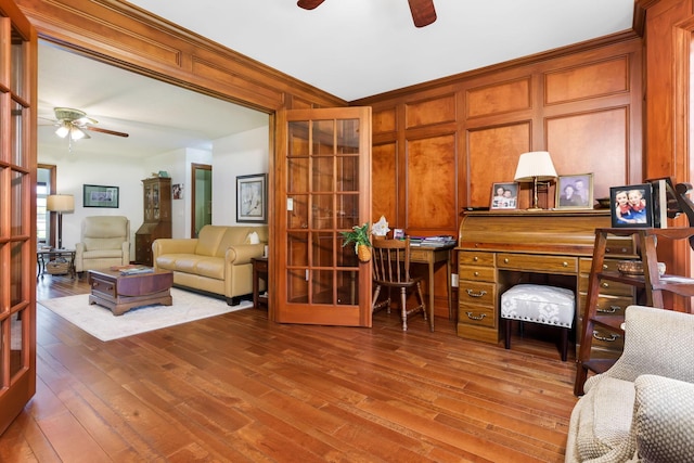 4690 Arrowhead Dr NW, Carroll, OH 43112 - office featuring ceiling fan, wood-type flooring, and french doors