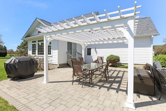 4690 Arrowhead Dr NW, Carroll, OH 43112 - view of patio / terrace with grilling area, outdoor dining area, and a pergola