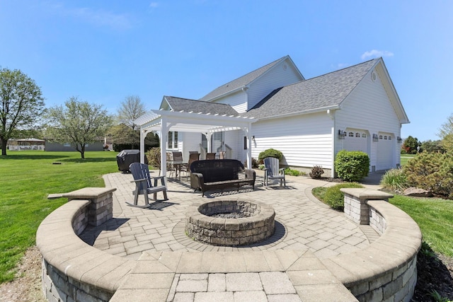 4690 Arrowhead Dr NW, Carroll, OH 43112 - view of patio with a pergola, an outdoor fire pit, and an attached garage