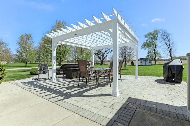 4690 Arrowhead Dr NW, Carroll, OH 43112 - view of patio featuring a pergola, outdoor dining space, grilling area, and an outbuilding